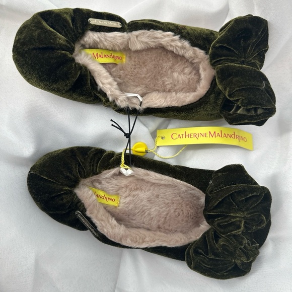 Catherine Malandrino Faux Fur-Lined Velvet Ballerina Slippers Small 5/6 - Picture 1 of 4